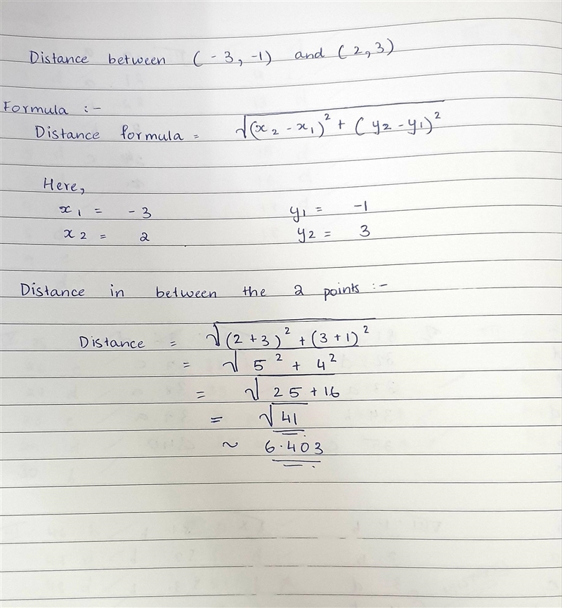 Find the distance between the points (-3,-1) and (2, 3)​-example-1