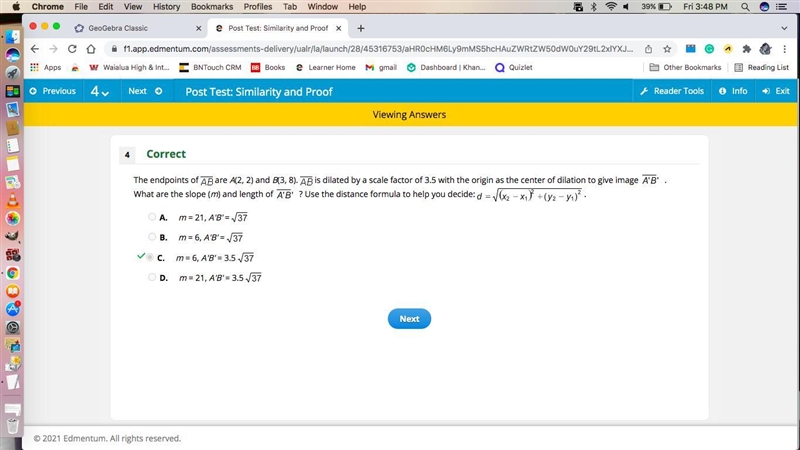 The endpoints of are A(2, 2) and B(3, 8). is dilated by a scale factor of 3.5 with-example-1