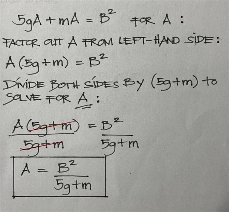 Solve the following equation for A. Be sure to take into account whether a letter-example-1