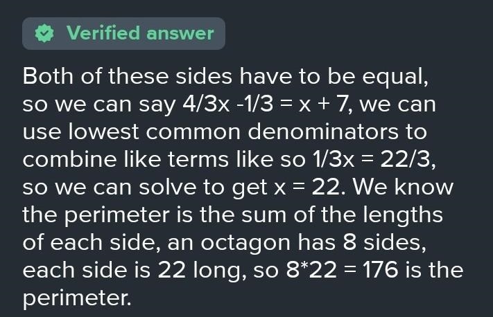 A Polygon is regular if each of its sides has the same length. Find the perimeter-example-1