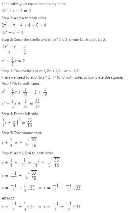 PLEASE HELP!! Solve by completing the square 2x^2+x-4=0​-example-1