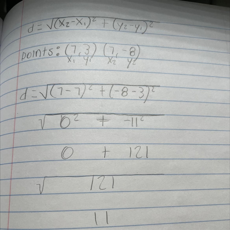 What's the distance between the points (7,3) and (7,–8)?-example-1