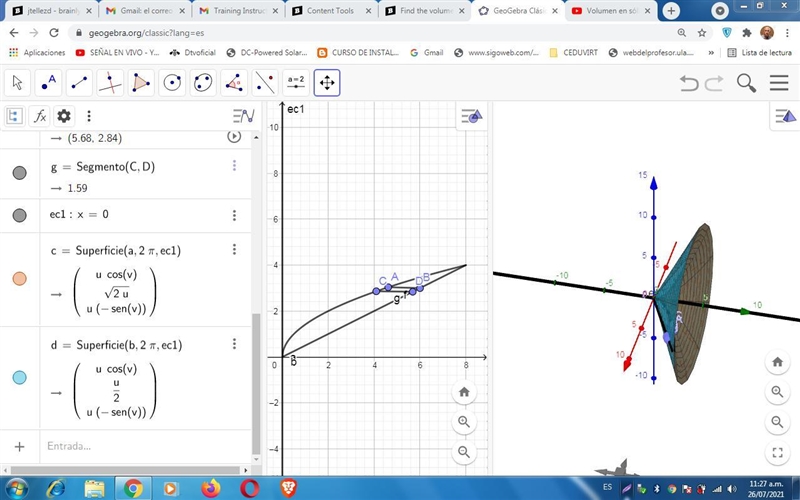 Find the volume V of the solid obtained by rotating the region bounded by the given-example-1