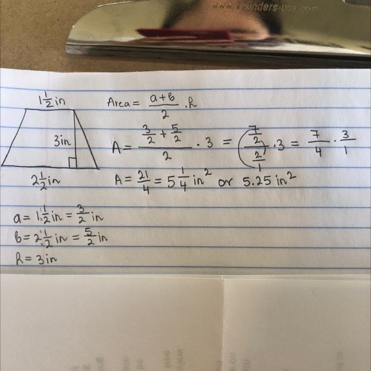 (Please help) Find the area of the trapezoid. 12 in. 3 in. in. The area is square-example-1