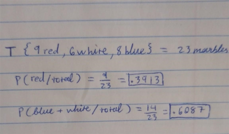 A bag contains 9 red marbles, 6 white marbles, and 8 blue marbles. You draw 4 marbles-example-1