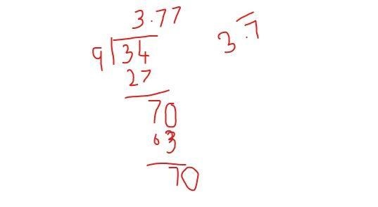 Write 34/9 as a decimal. If necessary, use a bar to indicate which digit or group-example-1