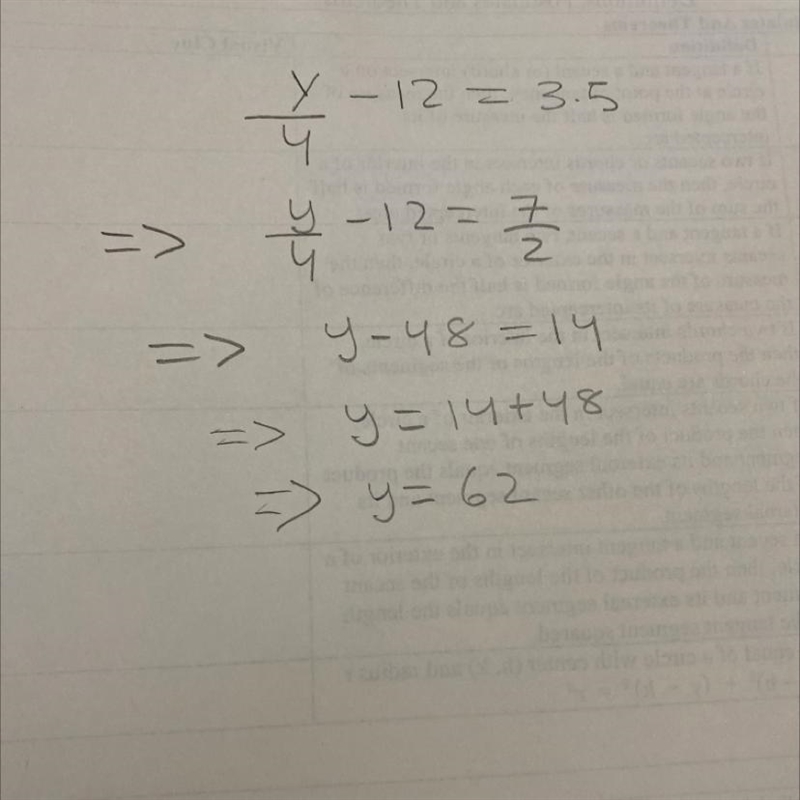 If Y / 4 - 12 = 3.5, what is the value of y?-example-1