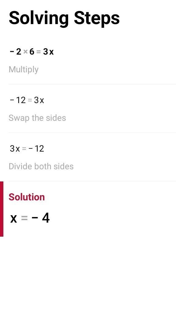 Solve the formula for the given variable. -2x + 6 = -3x Help meee-example-1