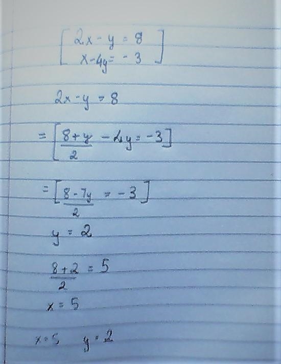 2x - y = 8 x - 4y = -3-example-1