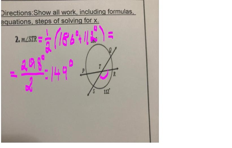 How to show work on this one topic is angles formed by 2 chords and secants-example-1