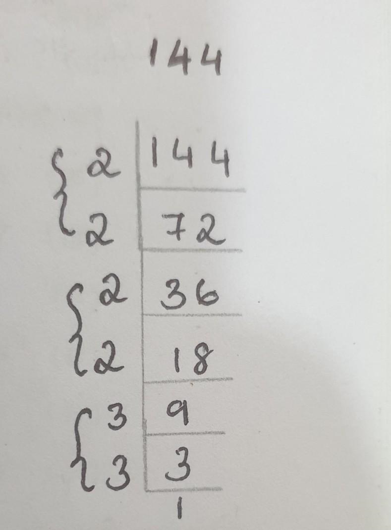 Find square root of 144 by factorisation method​-example-1