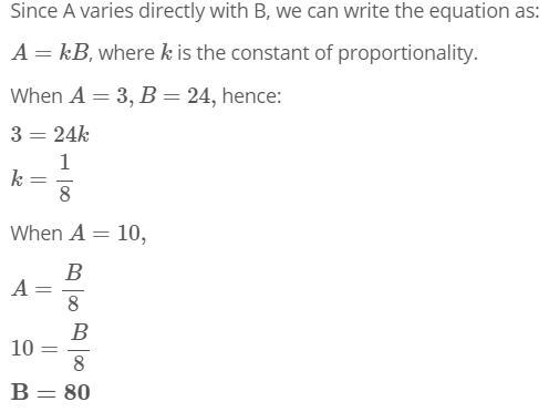 A varies as a b if a =3, when b=24 find b when a=10-example-1