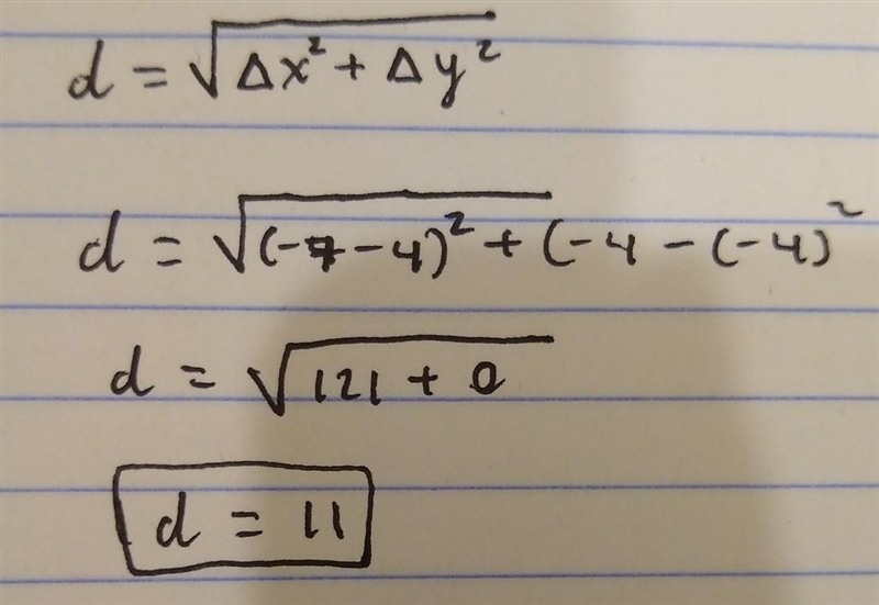 Distance between 4, -4 and -7, -4 ​-example-1