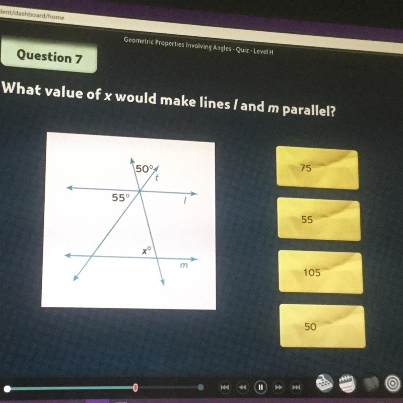 What value of x would make lines land m parallel? ​-example-1