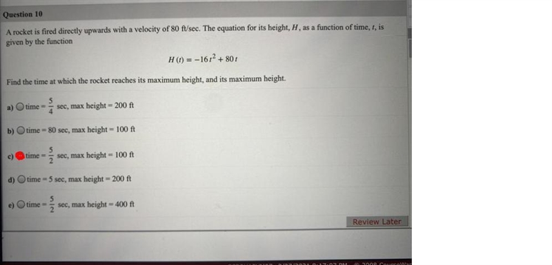 A rocket is fired directly upwards with a velocity of 80 ft/sec. The equation for-example-1