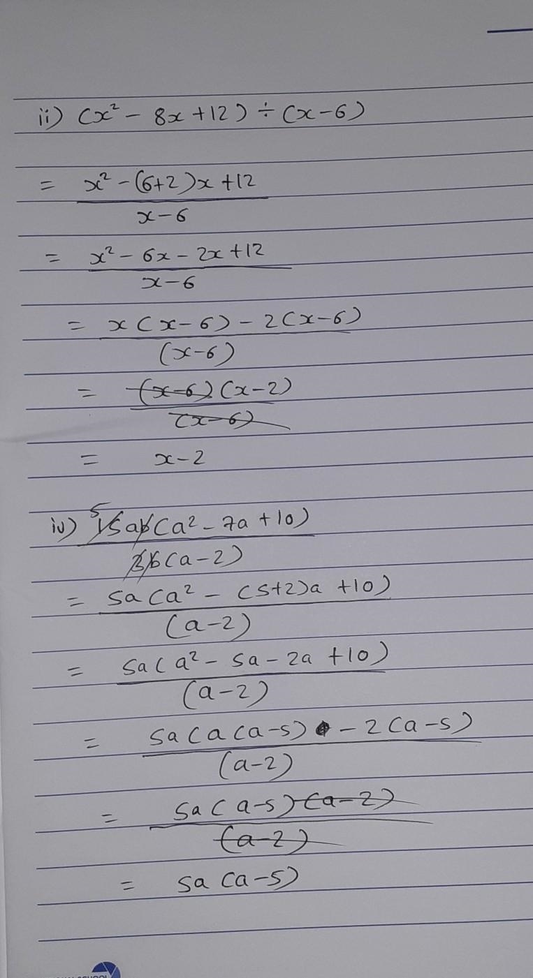 Factorise the expressions and divide them as directed.​-example-1