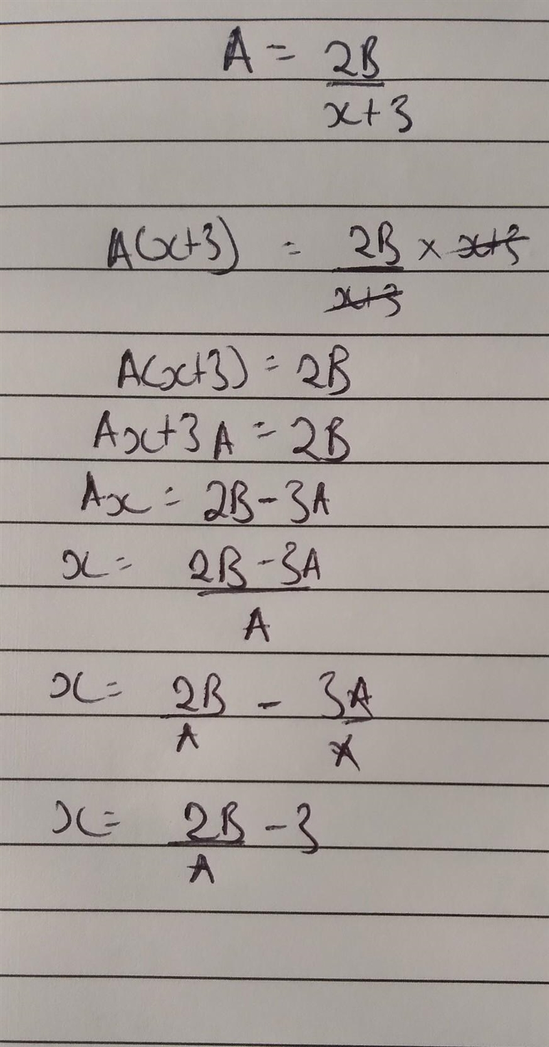 Solve for X: A=2B/x+3-example-1