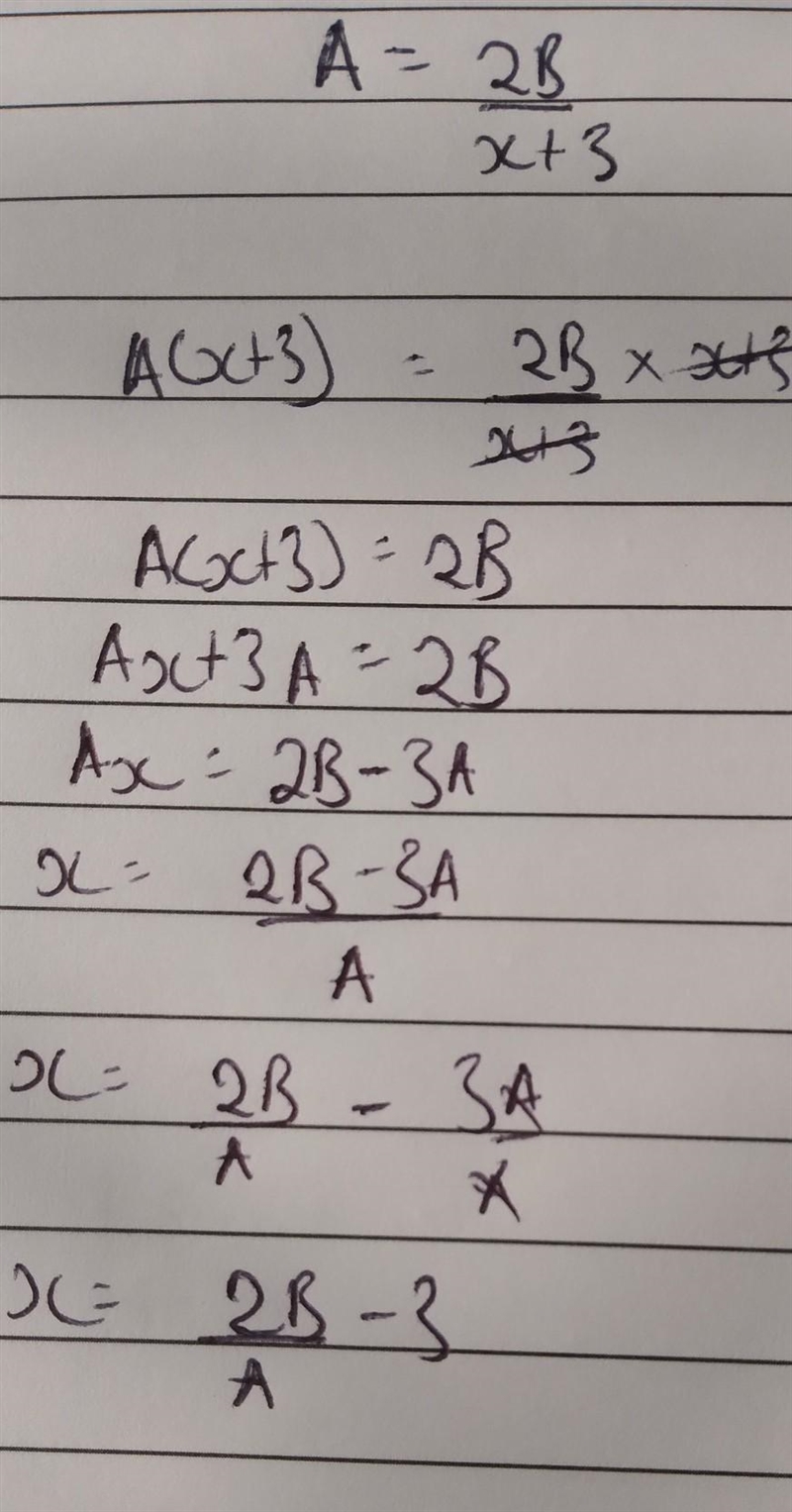 Solve for X: A=2B/x+3-example-2