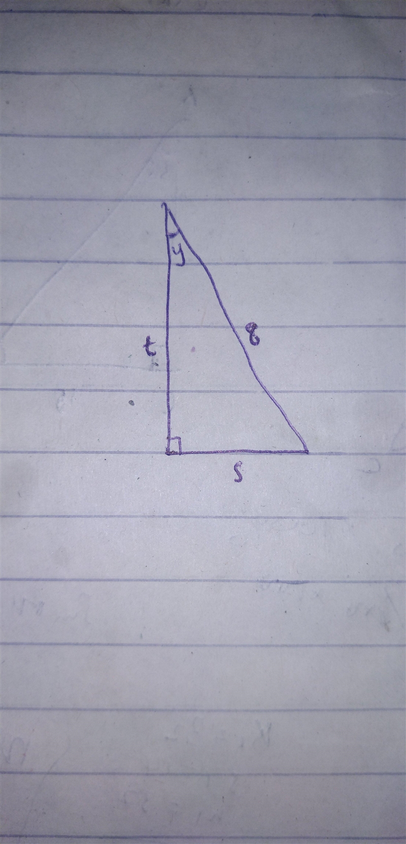 Look at the figure below: an image of a right triangle is shown with an angle labeled-example-1