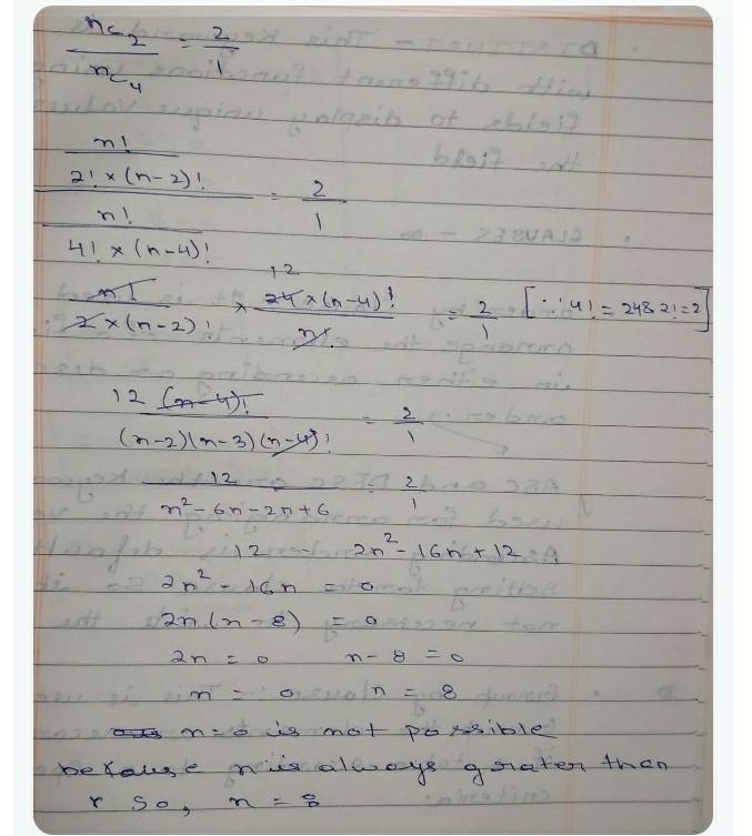 Solve for n if nC2=nC4-example-1