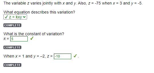 The variable z varies jointly with x and y. Also, z = -75 when x = 3 and y = -5. What-example-1