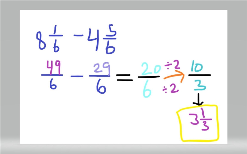 Subtract 8 1/6- 4 5/6 . Simplify the answer and write as a mixed number-example-1