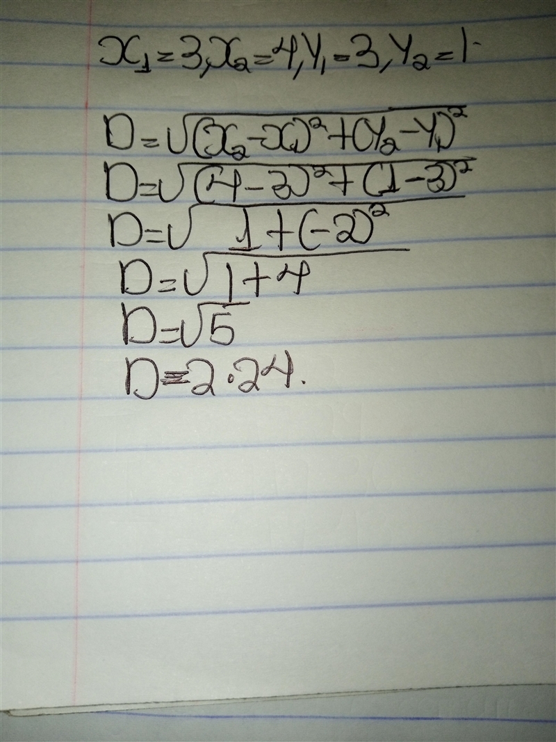 Find the distance between (3,3) and (4,1)-example-1