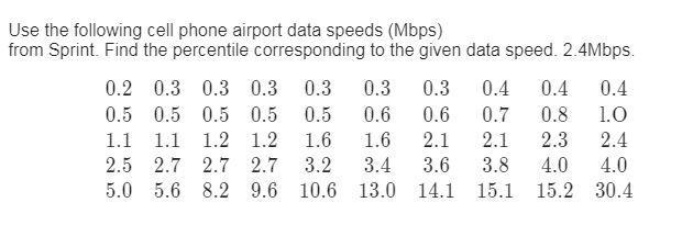 Use the following cell phone airport data speeds​ (Mbps) from a particular network-example-1