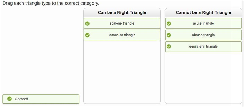 Identifying Right Triangles Quick Chock Drag each triangle type to the correct category-example-1