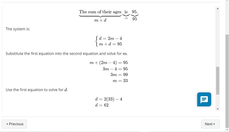 The age of Mark’s dad is 4 less than twice Mark’s age. The sum of their ages is 95. Find-example-1