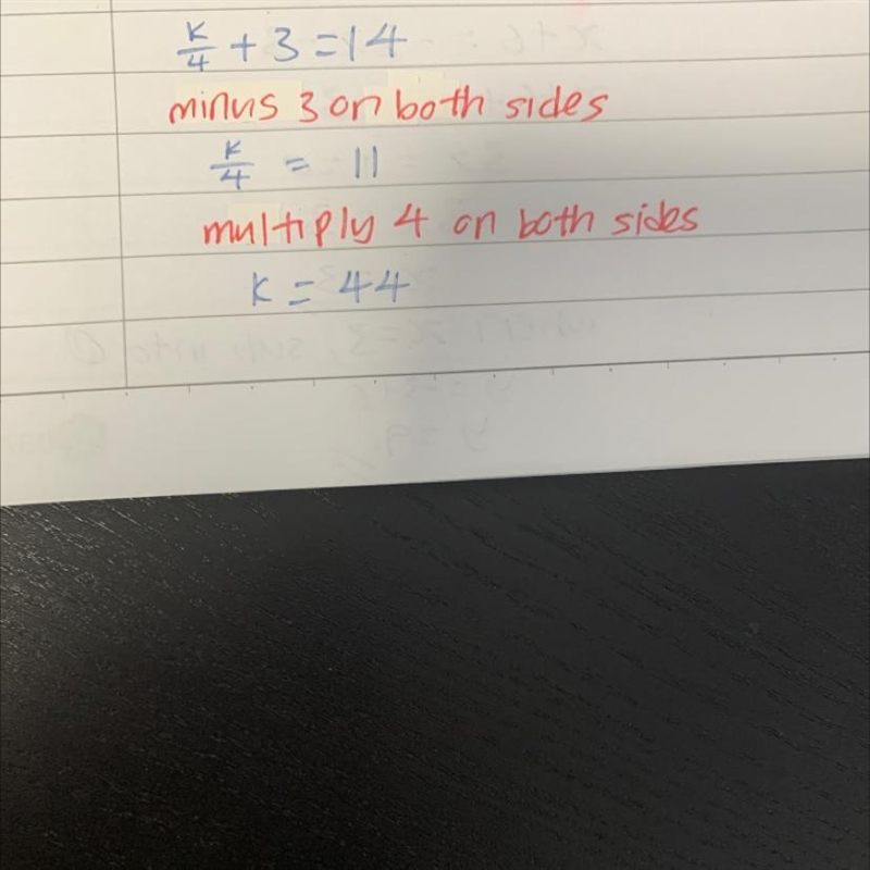 K/4 plus 3 = 14 solve for k-example-1