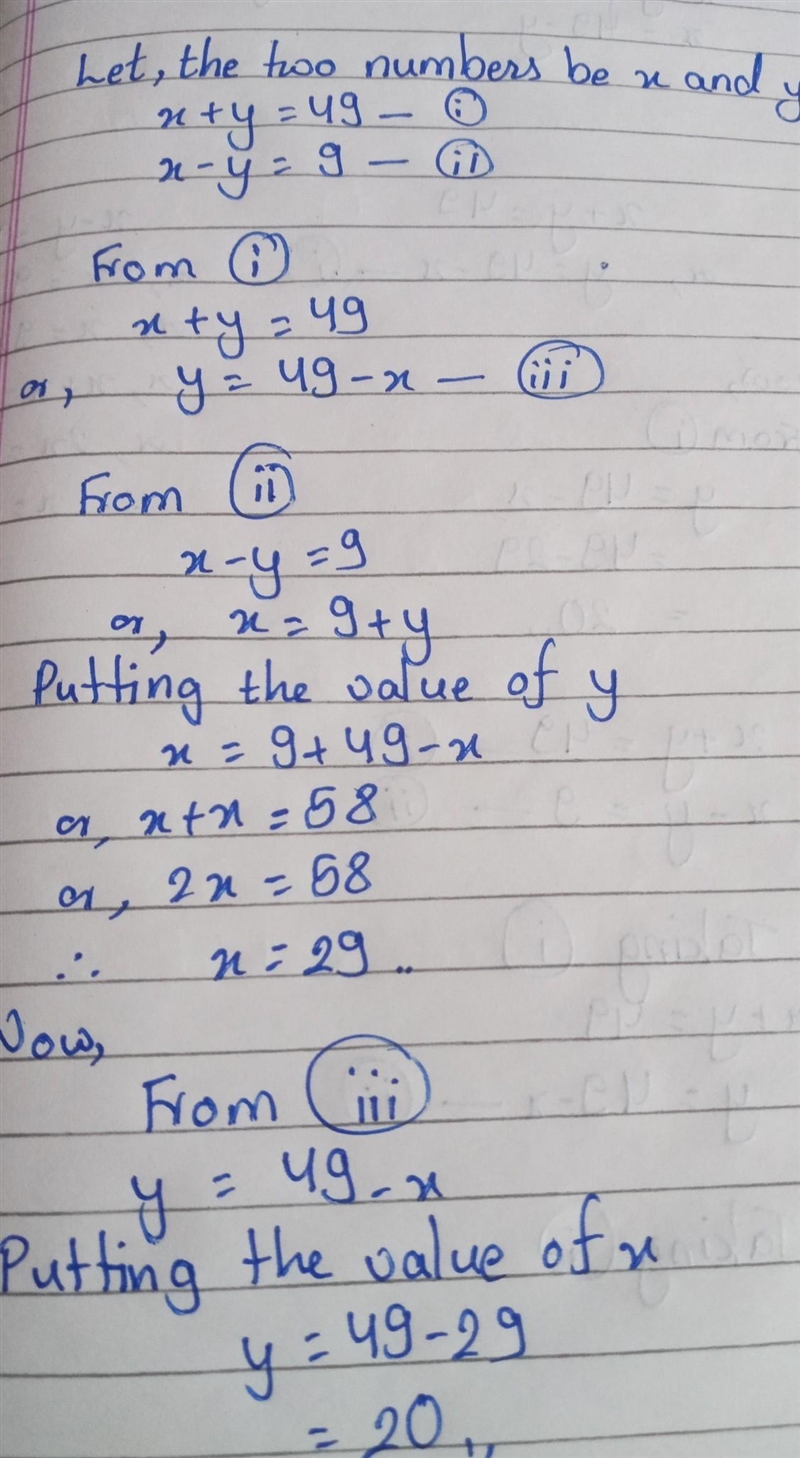 The sum of two numbers is is 49 and the difference between these two numbers is 9 what-example-1