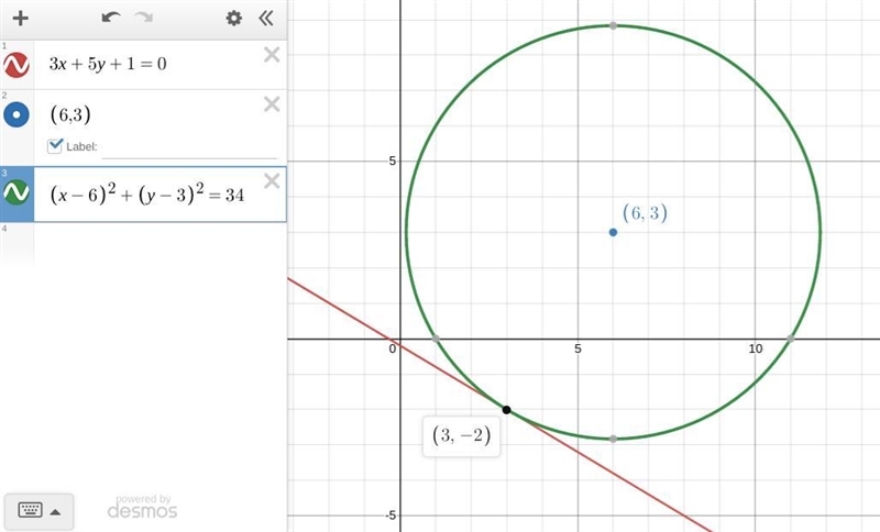 Find the distance between the point (6.3) and the line 3x + 5y +1=0.-example-1