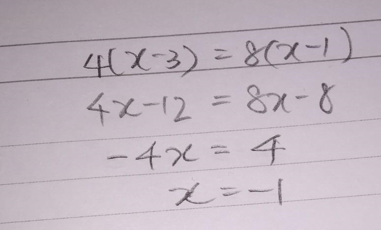 Solve for x 4(x−3)=8(x−1)-example-1