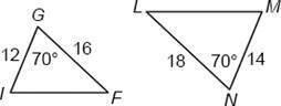 Are the two triangles similar? If so, state the reason and the similarity statement-example-1