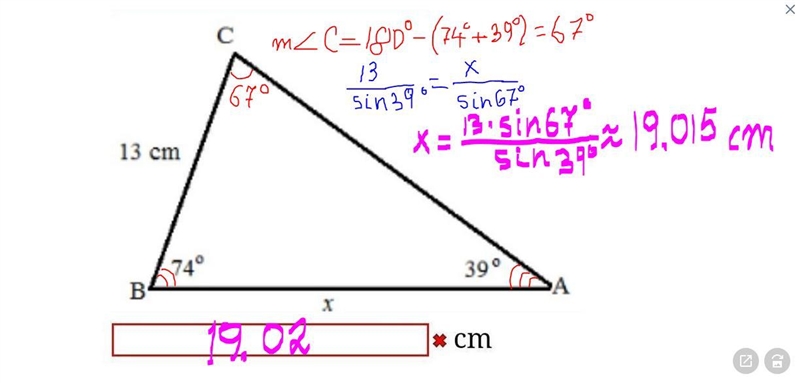 Solve for the unknown in the following diagram. Round the answer to two decimal places-example-1