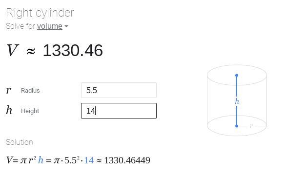 Find the volume of this cylinder. Give your answer to 1 decimal place. 11 cm io 14 cm-example-1