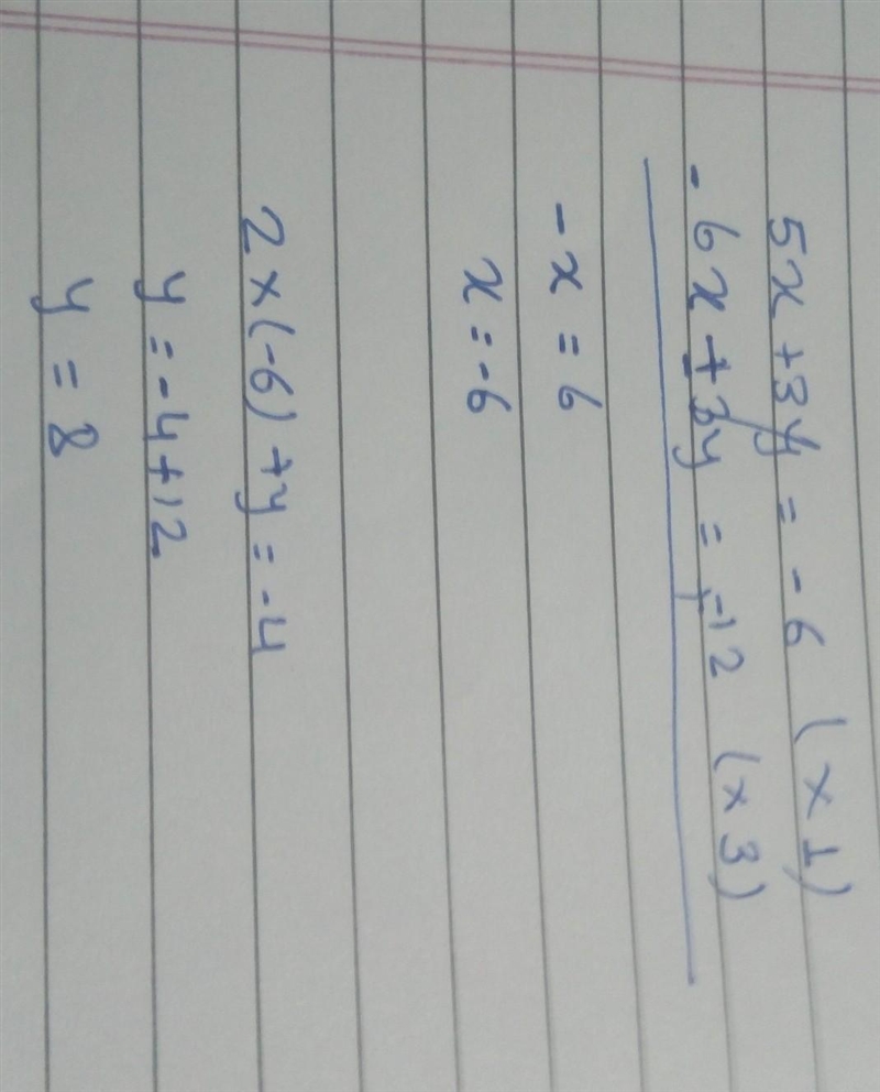 A system of equations is show below 5x + 3y=-6 2x+y=-4 which statement about the ordered-example-1