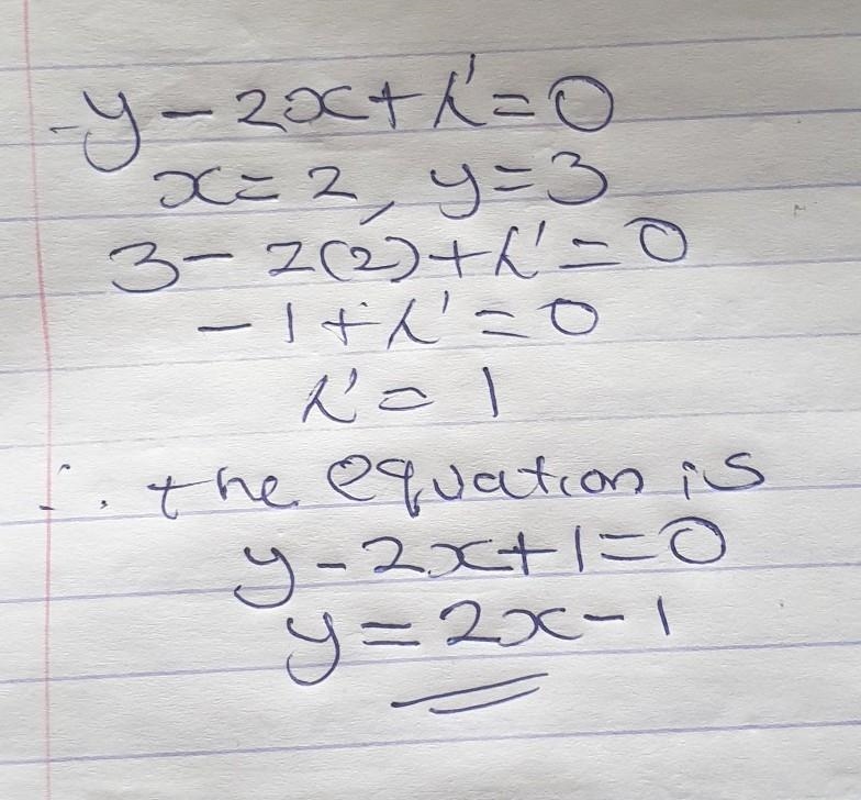 3 Write an equation of a line that passes through the point (2, 3) and is parallel-example-1