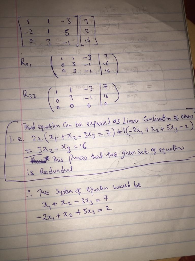 A system of equations is said to be redundant if one of the equations in the system-example-1