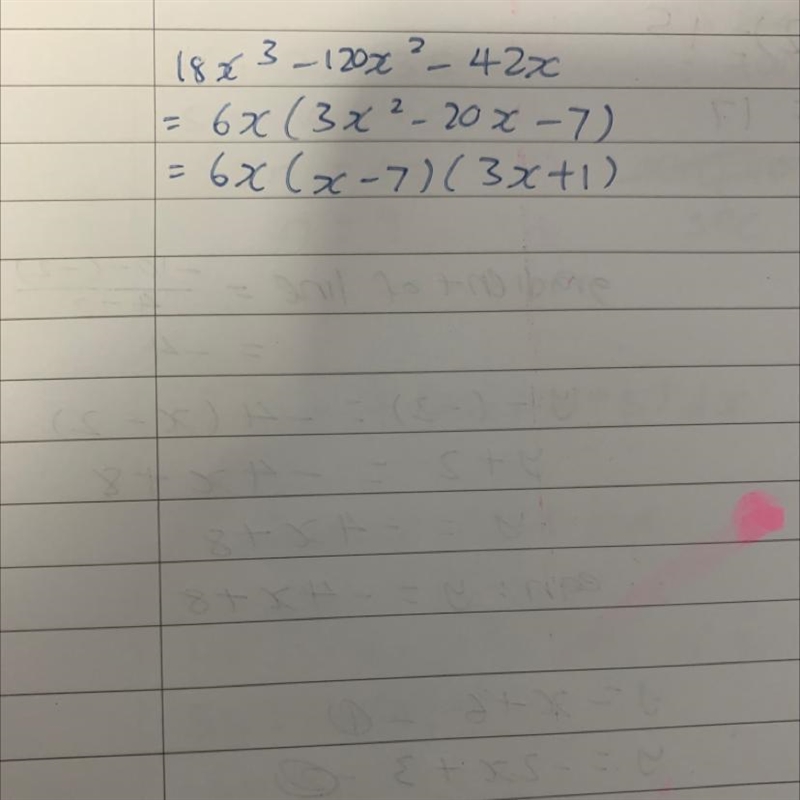 What is the completely factored form of this polynomial? 18x^3– 120x^2-42x-example-1