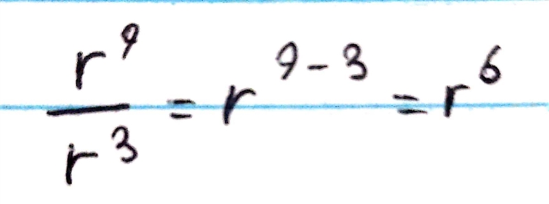 Which expression is equivalent to r^9/r^3? O r^3 O r^6 O r^12 O r^27-example-1