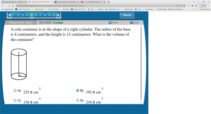 A cola container is in the shape of a right cylinder. The radius of the base is 4 centimeters-example-1