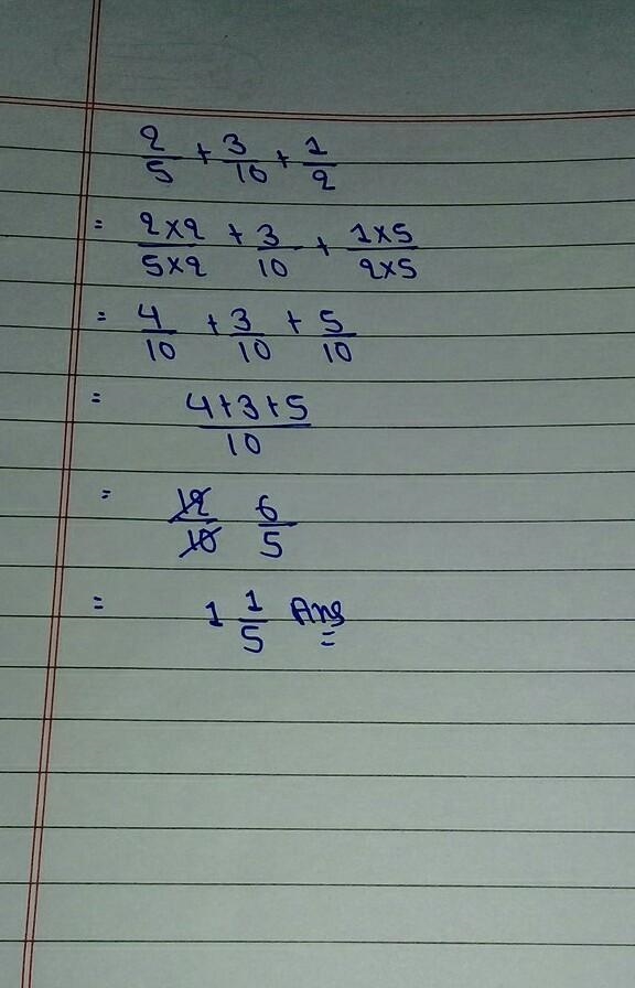 Add 2/5, 3/10 and 1/2. Give your answer as a mixed number-example-1