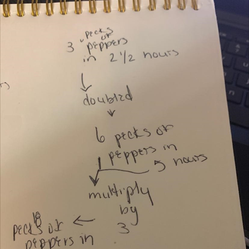 Peter Piper picked 3 pecks of pickled peppers in 2.5 hours. How many pecks of pickled-example-1