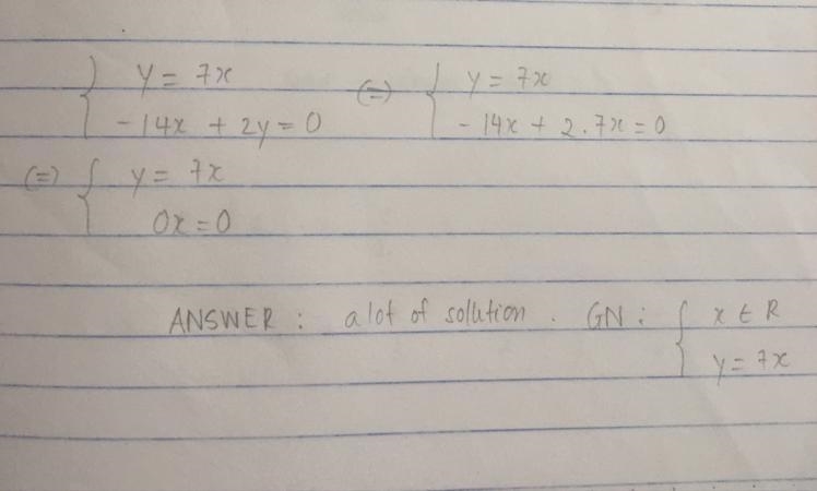 Y = 7x -14x + 2y = 0 The answer is no solution but please help with showing the work-example-1