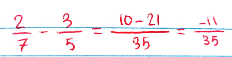 What is the common denominator for this question? 2/7 - 3/5 ?​-example-1