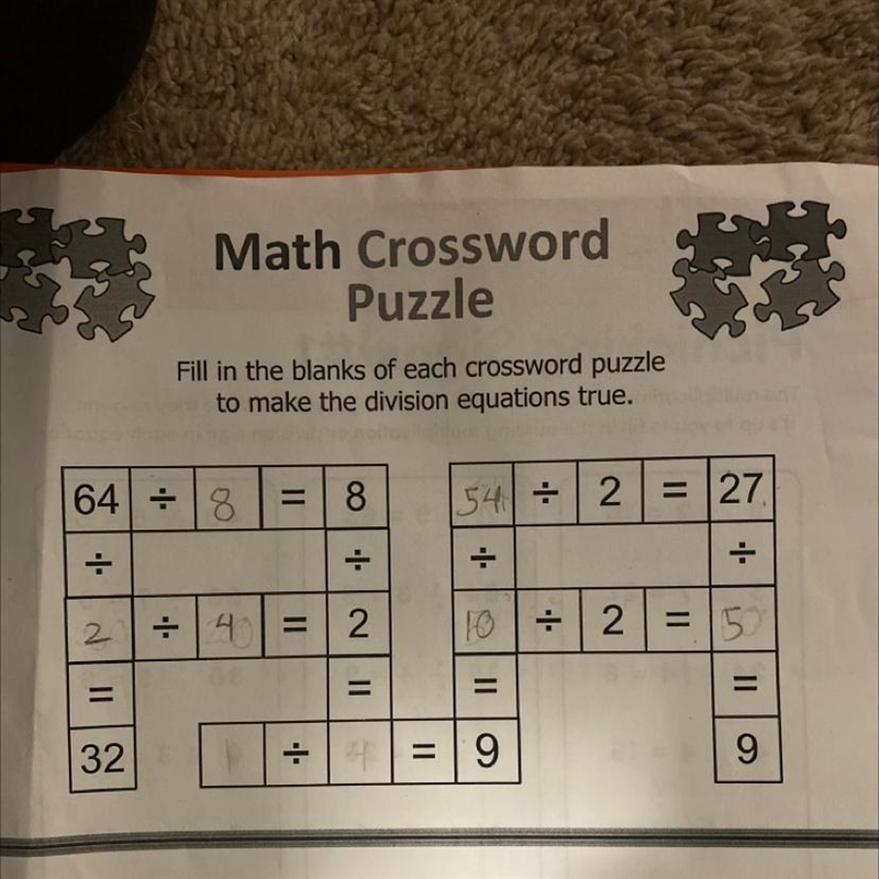 40 Fill in the blanks of each crossword puzzle to make the division equationsAjakakaoaosksksk-example-1