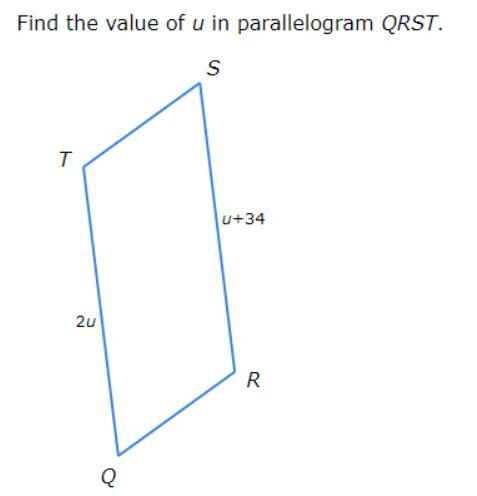 Find the value of u in paralellogram-example-1