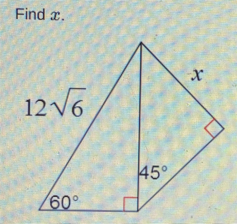 Find x on this special right triangle, decimals are not correct nor is 45-example-1